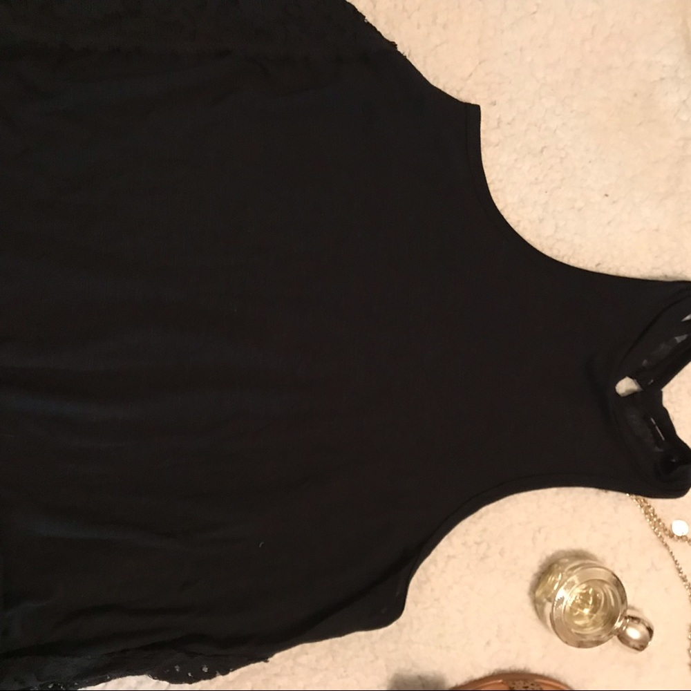 Lace Panel Black Racerback Tank Top - Picture 3 of 8